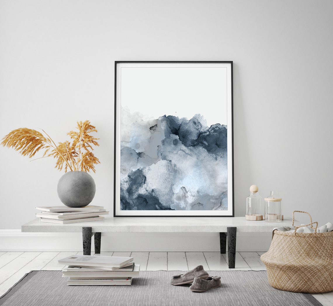 Set of 3 Blue Gray Wall Art Printable Abstract Art Blue Grey Etsy