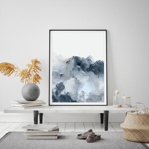 Set of 3 Blue Gray Wall Art, Printable Abstract Art, Blue Grey Watercolor Print, Blue Watercolor ...