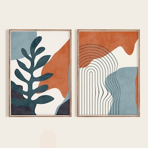 Wall Art Set of 2, Abstract Boho Art Set of 2 Prints Bundle, Terracotta Prints, DIY Wall Art, Boho Decor | Line Art Wall Printable