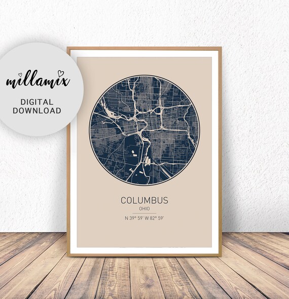 Columbus Ohio Map Columbus Ohio Wall Art Columbus Map Etsy