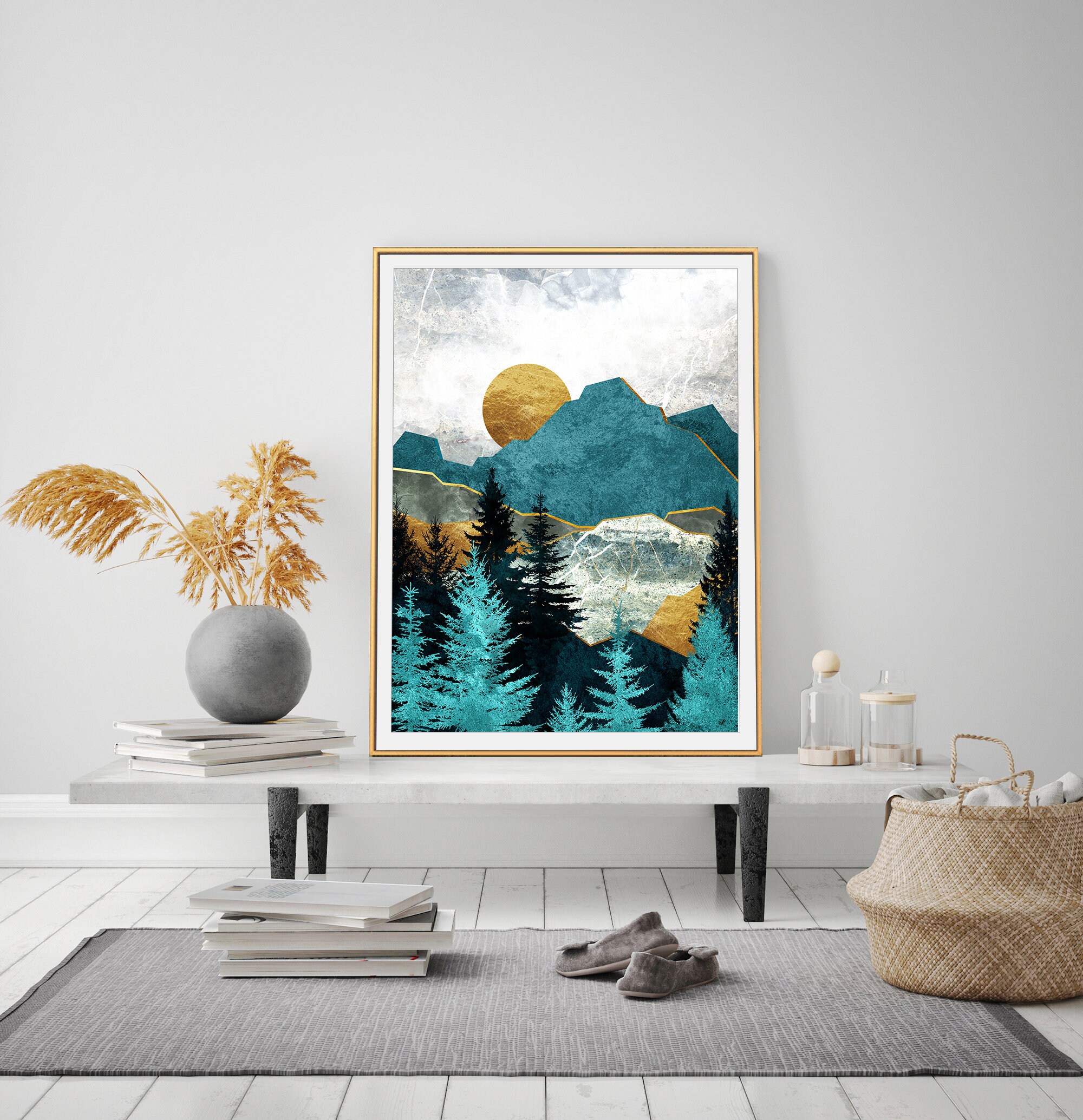 Nordic Abstract Geometric Mountain Landscape Wall Art Canvas Etsy