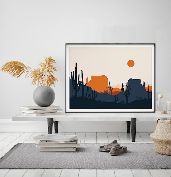 Southwestern Desert Wall Art, Cactus Abstract Mid Century