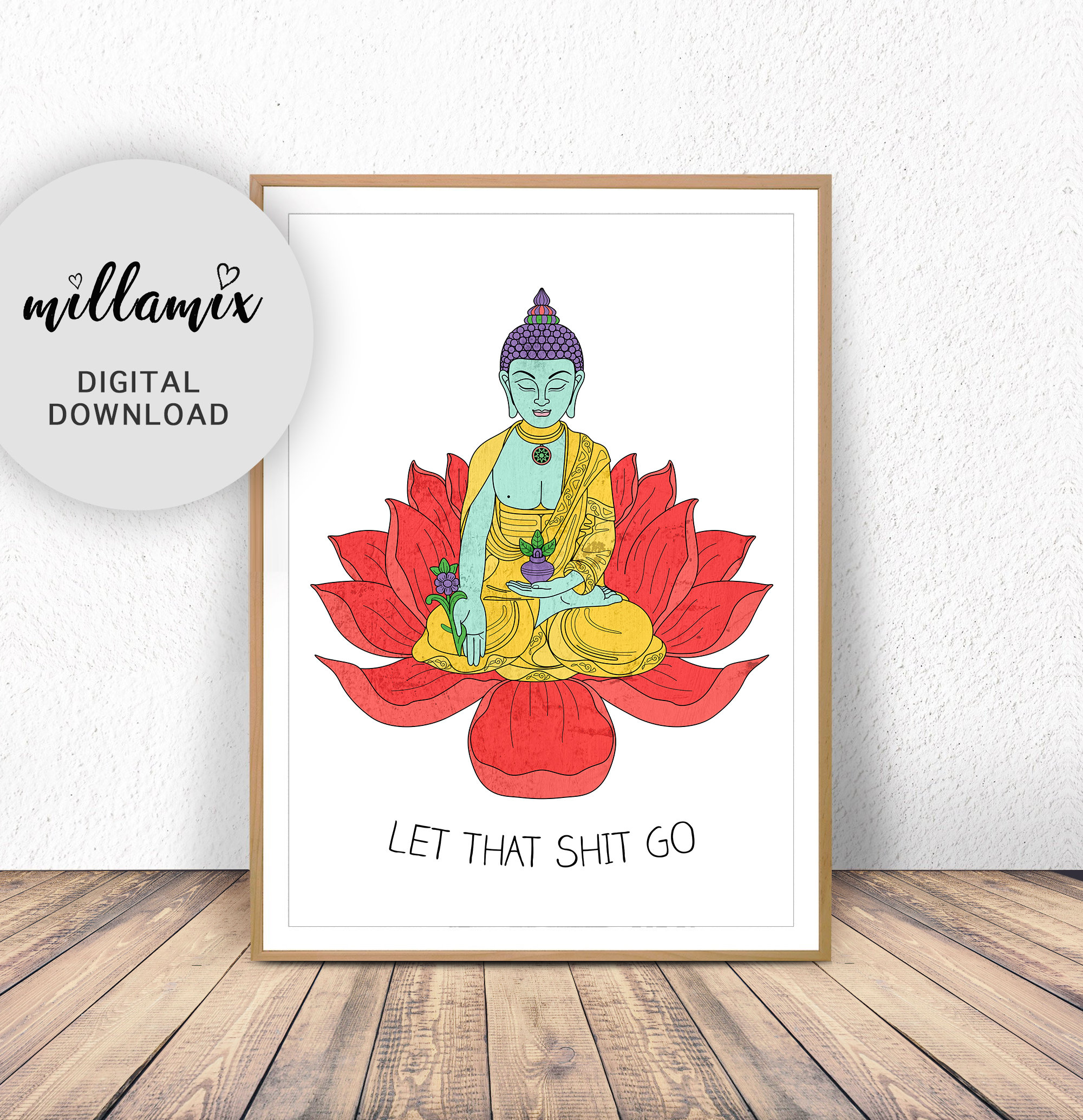 Let That Shit Go Buddha Wall Art Bathroom Decor Yoga | Etsy