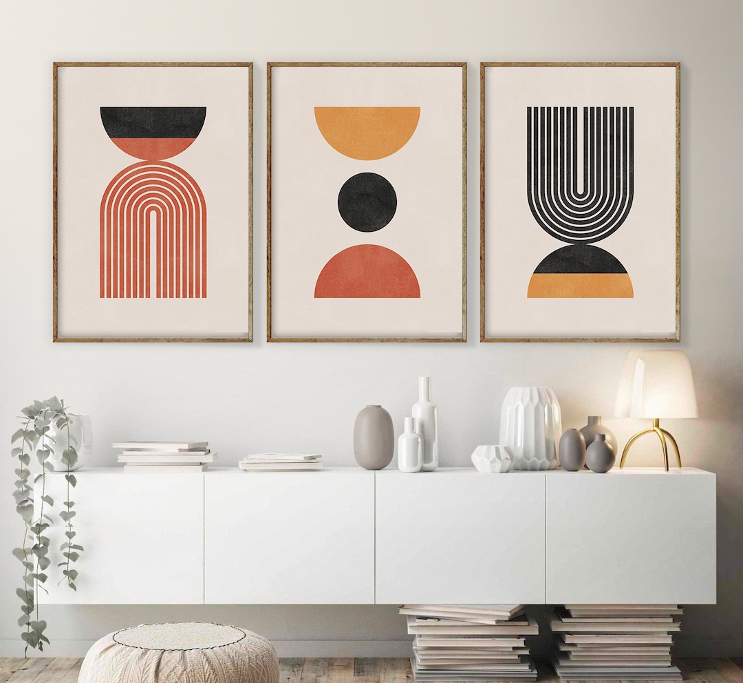 Geometric Art Print Set of 3, Mid Century Modern Art, Geometric Wall ...