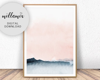 Blush Pink Print, Printable Bedroom Art, Watercolor Printable, Blush Pink and Blue, Abstract Art, Simple Print, Pink Wall Art, Art Print