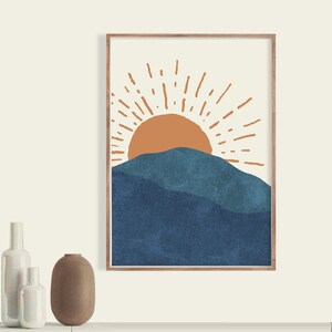 Sun and Moon Wall Art Abstract Landscape Boho Sun and Moon print set of 2 Sun and moon print Mid century modern art Boho image 2