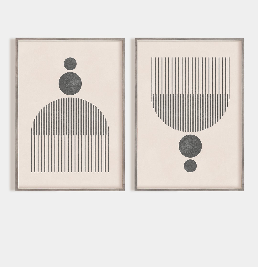 Mid Century Style Woodblock Print Classic Geometric Shapes - Etsy
