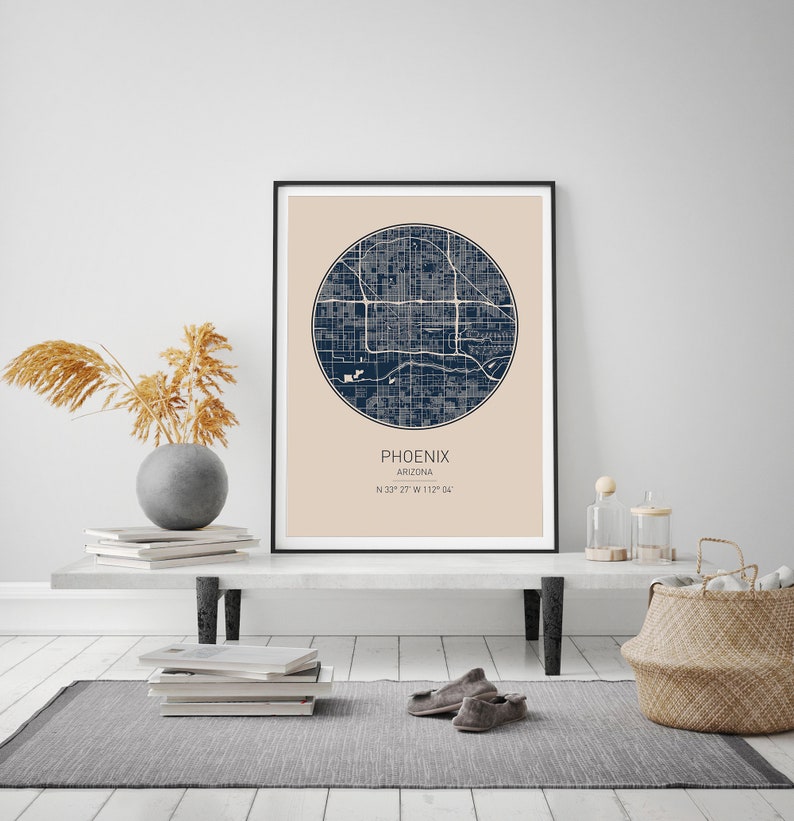Phoenix Map Print Scandinavian Wall Art Poster City Maps Etsy