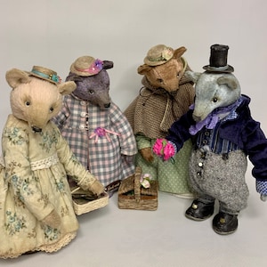 Handmade teddies  by book &quot;Little women&quot;  Louisa May  with vintage suitcase , one set. Ceeport