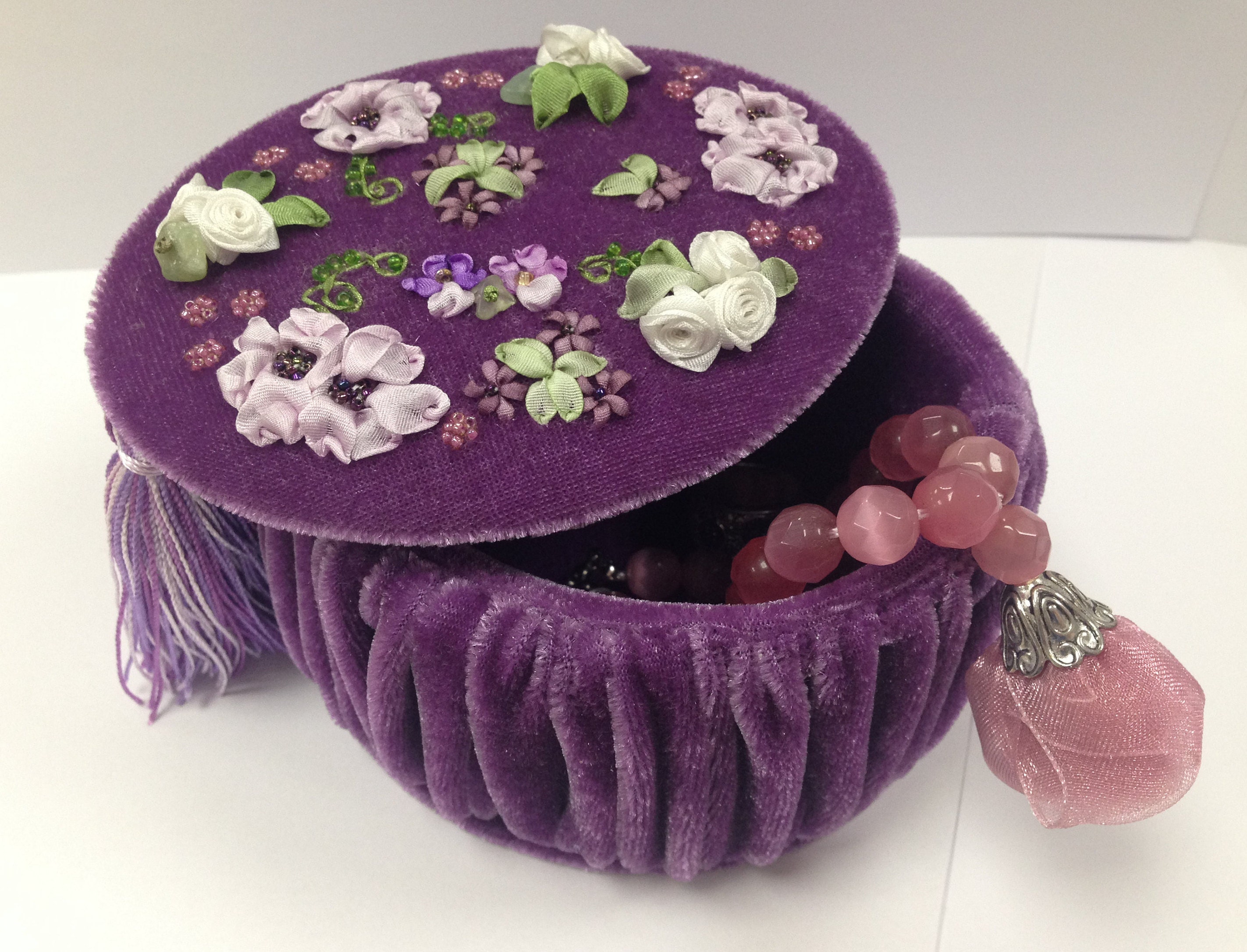 Casket with silkribbon embroidery decor in violet Etsy