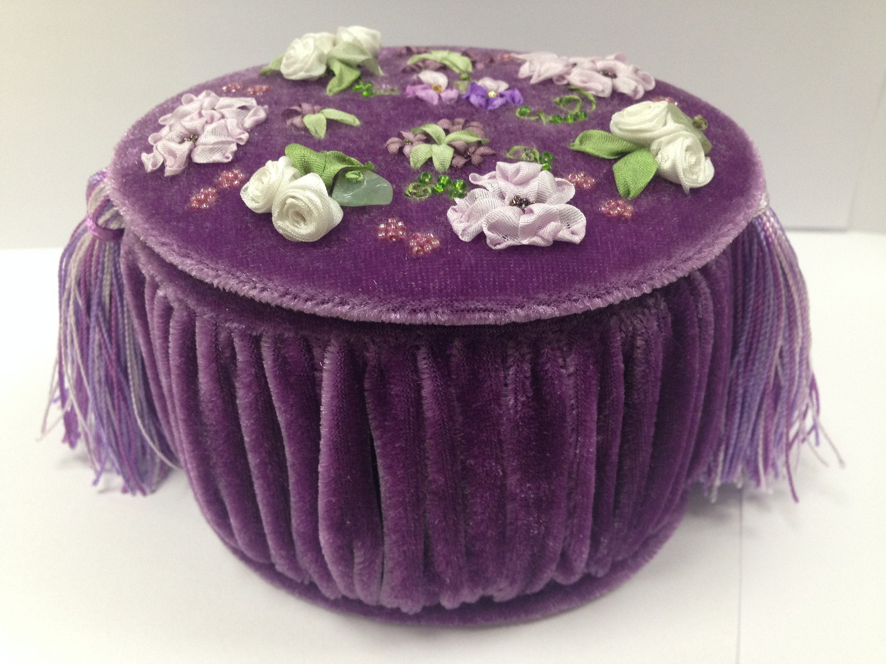 Casket with silkribbon embroidery decor in violet Etsy