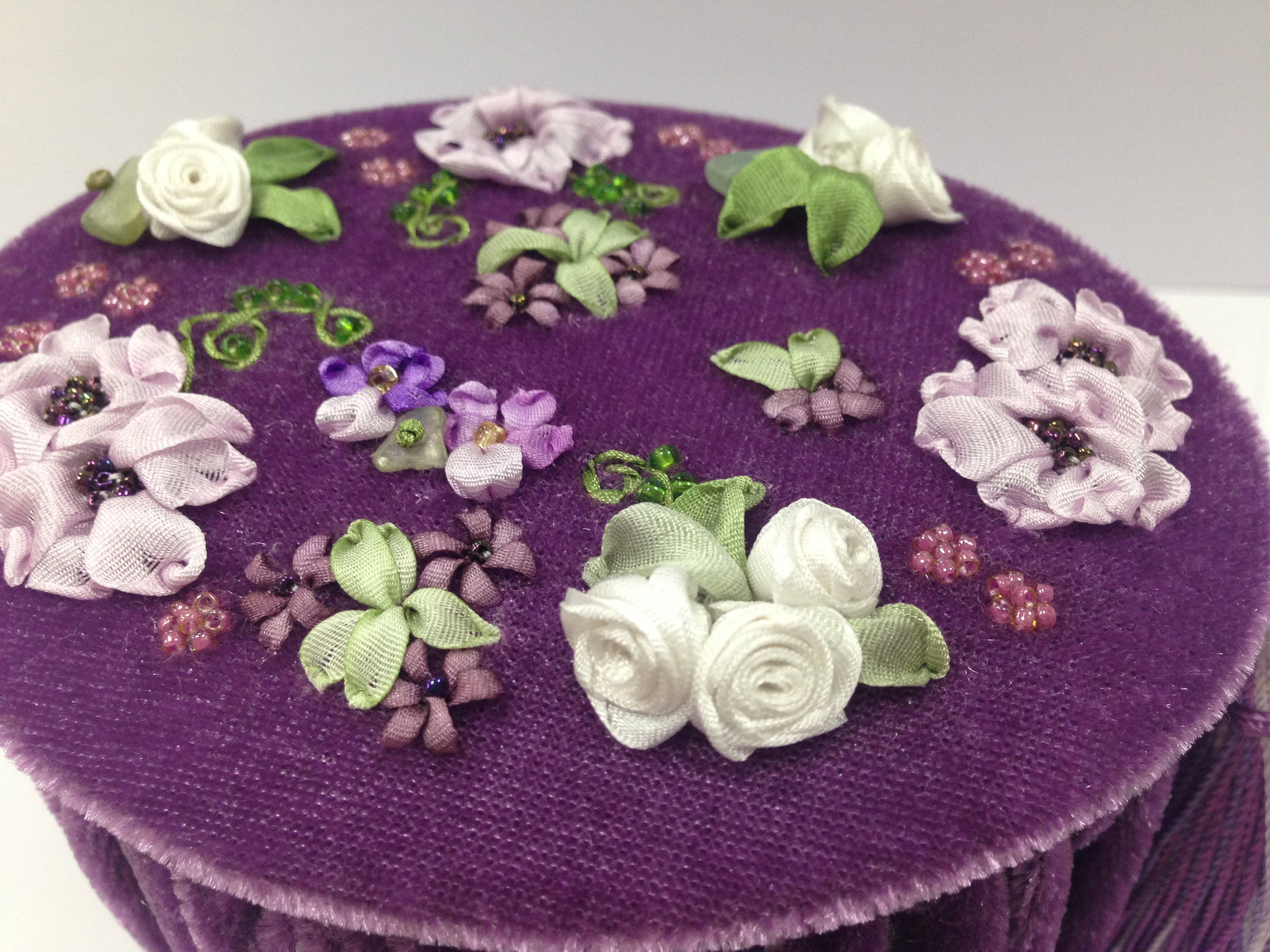 Casket with silkribbon embroidery decor in violet Etsy