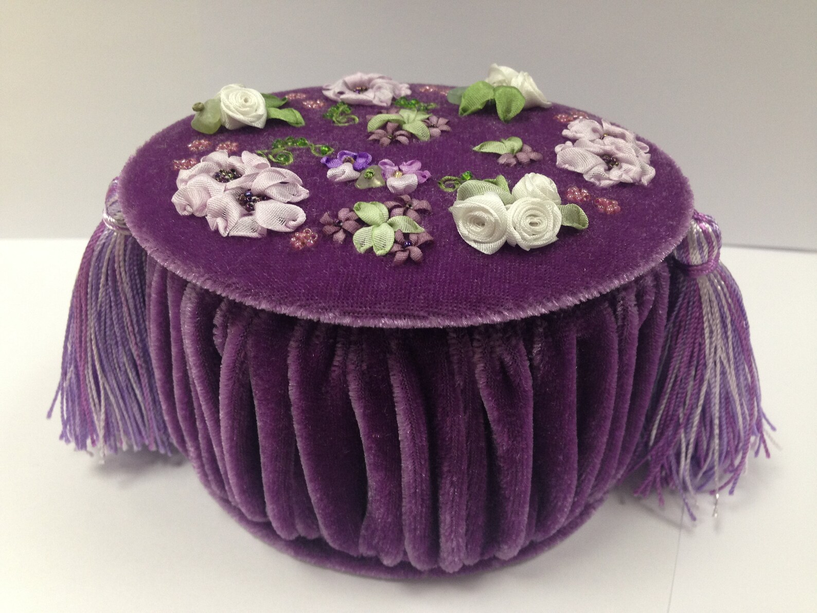 Casket with silkribbon embroidery decor in violet Etsy