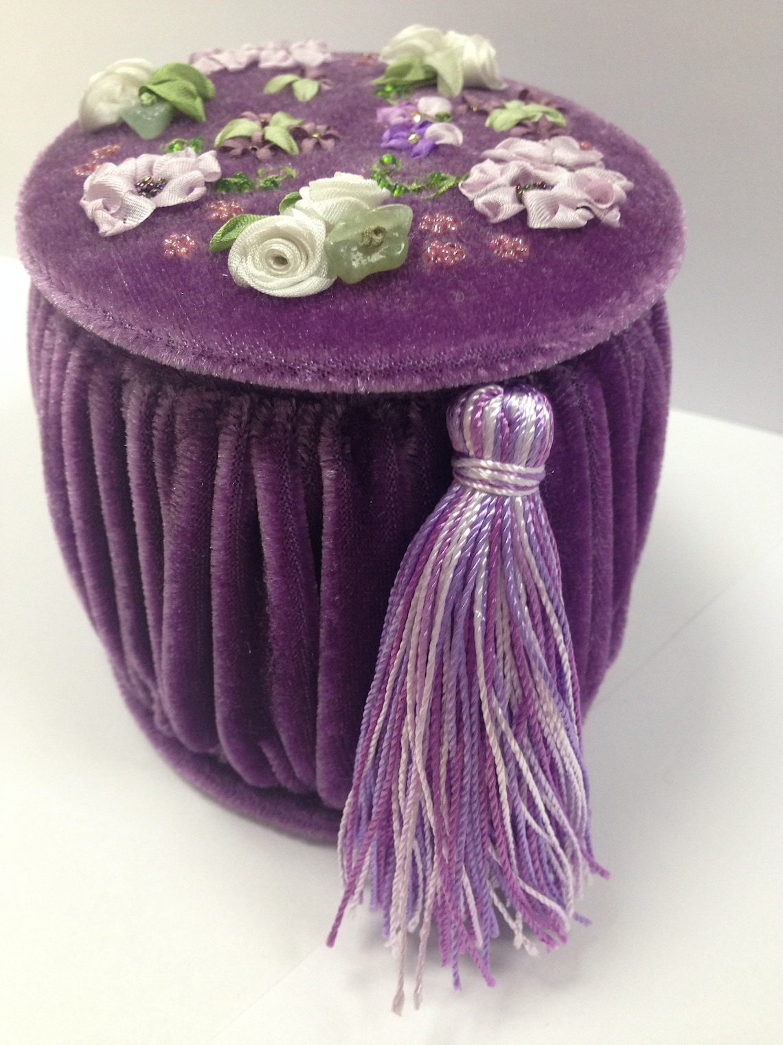 Casket with silkribbon embroidery decor in violet Etsy
