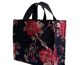 Brocade Tote Bag with Black Cotton Lining and Zipper