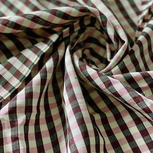 Rose-Black-White, Plaid Kutnu fabric. 32” wide Woven plaid fabric. Silk&Cotton, checked Turkish kutnu fabric by the yard.