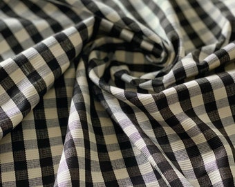 Black&White plaid Turkish fabric by the yard. Woven kutnu fabric.