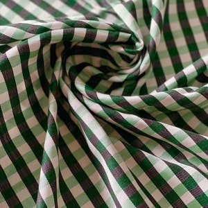Woven Turkish Plaid Kutnu Fabric. Silk and cotton checked kutnu fabric. Green-white-black gingham kutnu fabric by the yard.