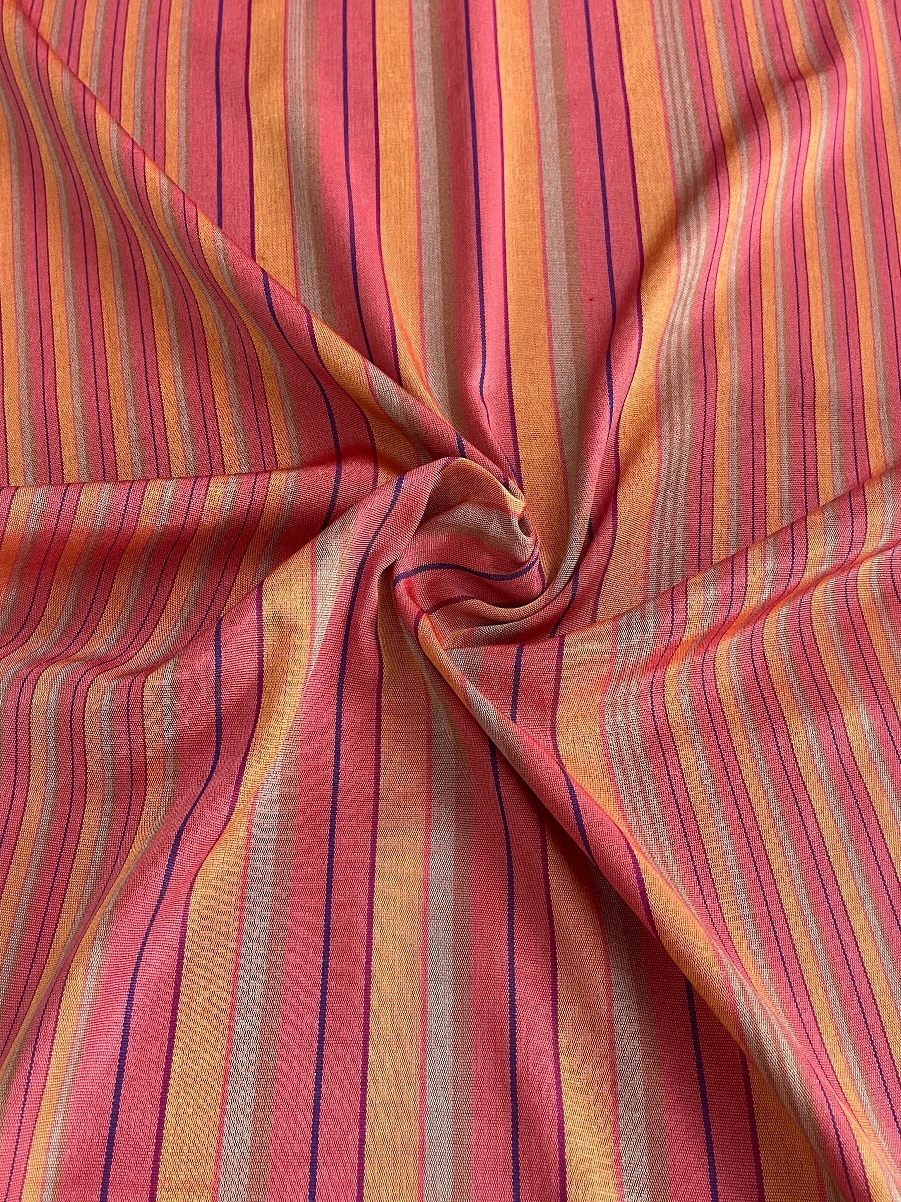 Pink-Orange & Multicolor striped fabric by the yard. 19.5" wide.