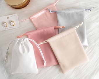50PCS NO Logo Soft PU Leather Drawstring Bag Small String Pouch Jewelry Bag Gift Bags for Jewelry Packaging Bulk Wedding Favors