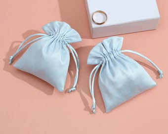 50 Light Blue Velvet Favor Bags: Small Jewelry Drawstring Pouches