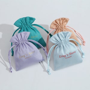 50pcs Jewelry Bags Personalized Logo Print Custom Drawstring Bags Jewellery Packaging Drawstring Pouch Premium Cotton Flannel Velvet Pouches