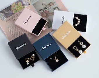 50pcs Paper Box Custom Jewelry Drawer Box Personalized Logo Small Jewelry Packaging Box Bundle Cardboard Box Necklace Earrings Ring Box