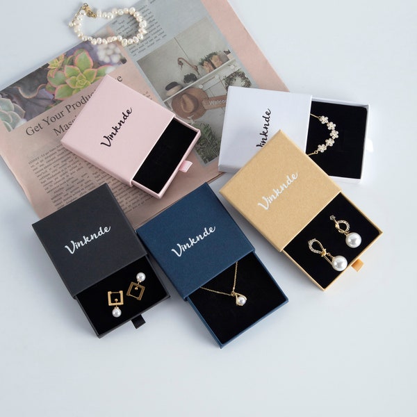 50pcs Paper Box Custom Jewelry Drawer Box Personalized Logo Small Jewelry Packaging Box Bundle Cardboard Box Necklace Earrings Ring Box