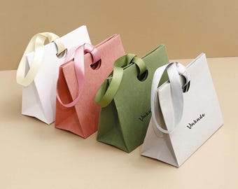 Custom Logo Jewelry Paper Bags, Boutique Packaging Gift Bags with Ribbon (15.5*7.5*13.5cm)