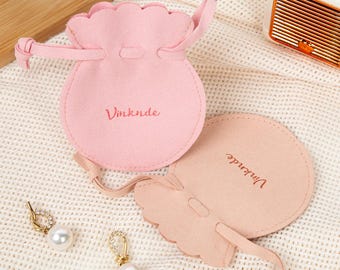 50Pcs Custom Logo New Style Luxury Microfiber Jewelry Pouch for Rings Necklace Earrings Studs Brooch Watch Pendant Drawstring Bags