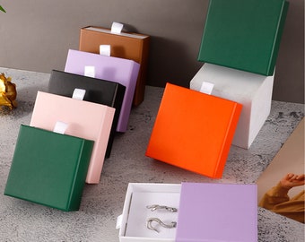 24pcs Paper Box Small Square Ring Box with White Sponge Necklace Earrings Package Bulk Drawer Cardboard Box Wedding Gift box