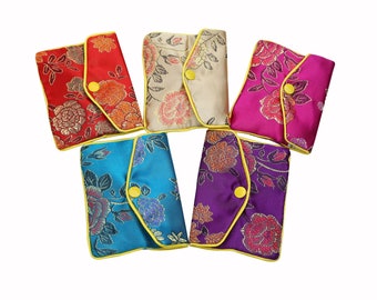 Silk Brocade Coin Purse: Handmade Embroidered Jewelry Gift Bags, Set of 12