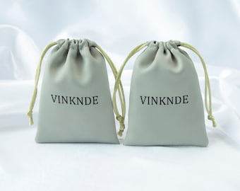 100 Sieraden Verpakking Zakje Kleine Satijnen Tas Aangepast Logo Gedrukt Groene vlek zijden tas voor Oorbellen Ketting Broche Pakket Levert groothandel