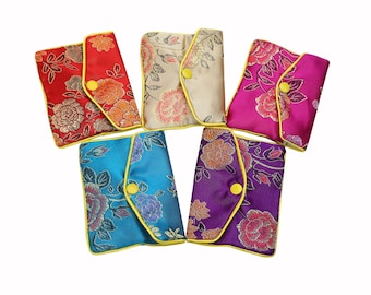 12pcs Silk Purse Pouch Small Jewellery Gift Bag Jewelry Case with Zipper Chinese Brocade Embroidered Coin Organizers Pocket for Women Girls