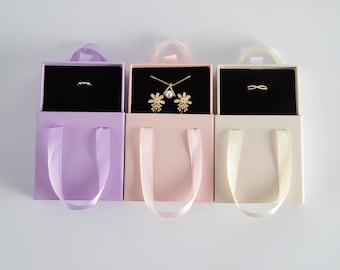 50pcs Ribbon Tote Jewelry Box: Cardboard Drawer Packaging