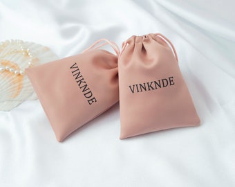 100PCS Pink Satin Drawstring Bags: Custom Logo Jewelry Packaging
