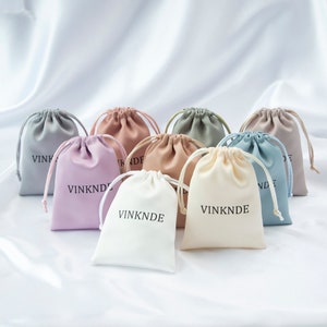 100pcs Satin Drawstring Bags Custom Dust Bags Jewelry Package Pouch Personalized Your Logo Printed Wholesale Product Package Gift Wrap