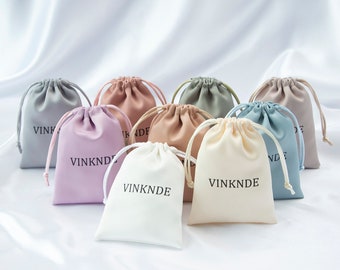 100 pièces sacs à cordon en satin personnalisés sacs à poussière pochette de paquet de bijoux personnalisé votre logo imprimé emballage de produit en gros emballage cadeau