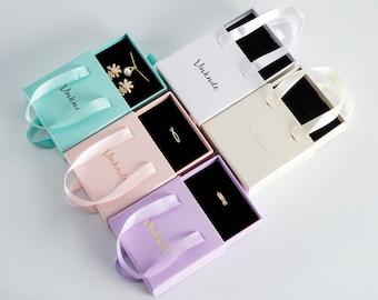 24pcs Paper Jewelry Box: Cardboard Drawer with Ribbon, Personalized Logo