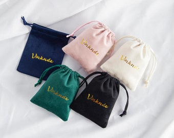 50pcs Flat Open Style Personalized Logo Velvet Jewelry Pouch Bags with logo Jewelry Packaging Pouch Ring Brooch Necklace Packaging Bags