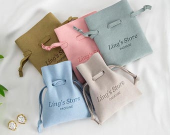 50Pcs Personalized Microfiber Jewelry Pouch Bags: Debossed Logo Wedding Favors