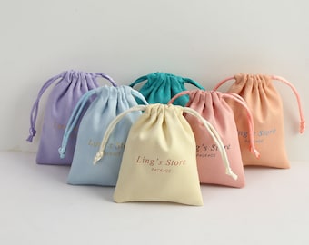 Personalized Logo Flannel Jewelry Bags: Pink Drawstring Favor Pouches (100pcs)
