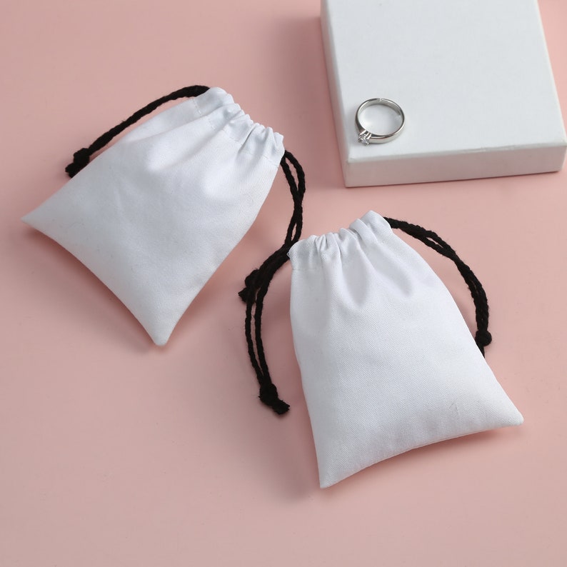 Two White Drawstrings 50pcs White Cotton Drawstring Pouches: Small Packaging Bags, Wedding ...