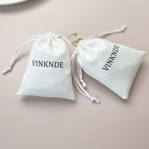 100 White Satin Drawstring Bags: Personalized Logo Jewelry Pouch