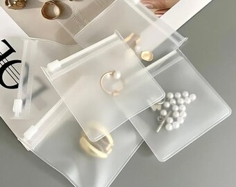 Pochette zippée pour bijoux dépolie mate sans logo, emballage de bijoux de haute qualité, sac à bijoux transparent, sac à bracelet, sac à collier, sac à bagues