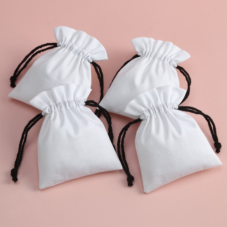 Two White Drawstrings 50pcs White Cotton Drawstring Pouches: Small Packaging Bags, Wedding ...