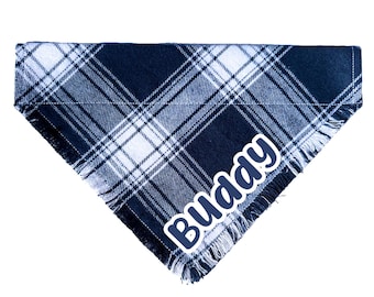 Blue and White Plaid Flannel Over the Collar Dog Bandana