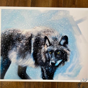 Winter Black Wolf Fine Art Print - From Wildlife Original Oil Painting