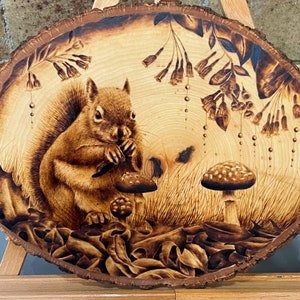 Beneath the Bluebells Original Wood-Burning - Cottagecore Inspired Squirrel Artwork