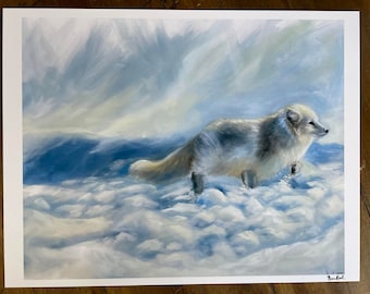 Arctic Foxes Fine Art Print "Between the Snowdrifts" Original Oil Painting